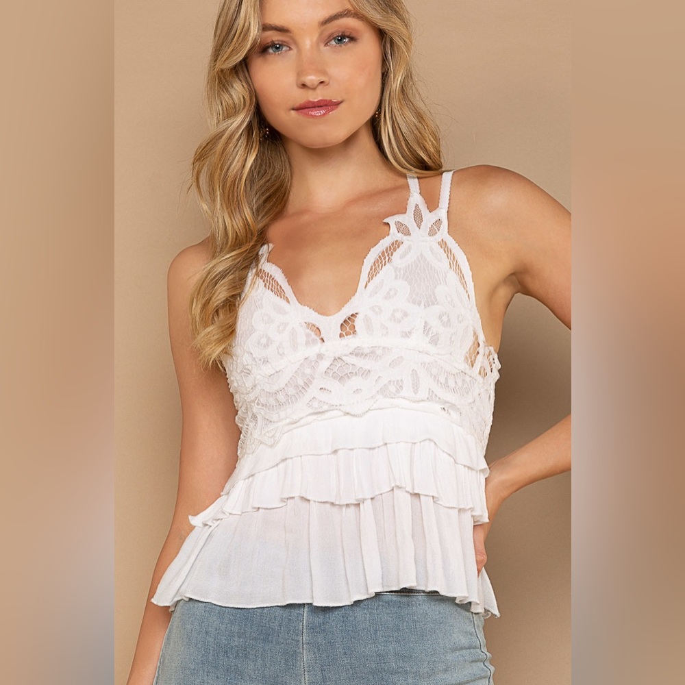 #198 3 left POL white Cami Top